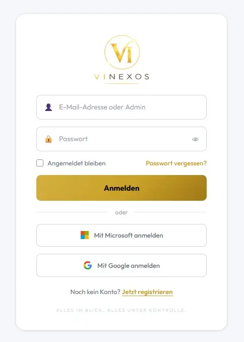 VINEXOS Login-Maske